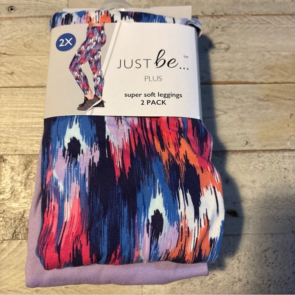 Just Be Plus Super Soft Leggings 2X Two Pack - Paint Brush & Purple Rose